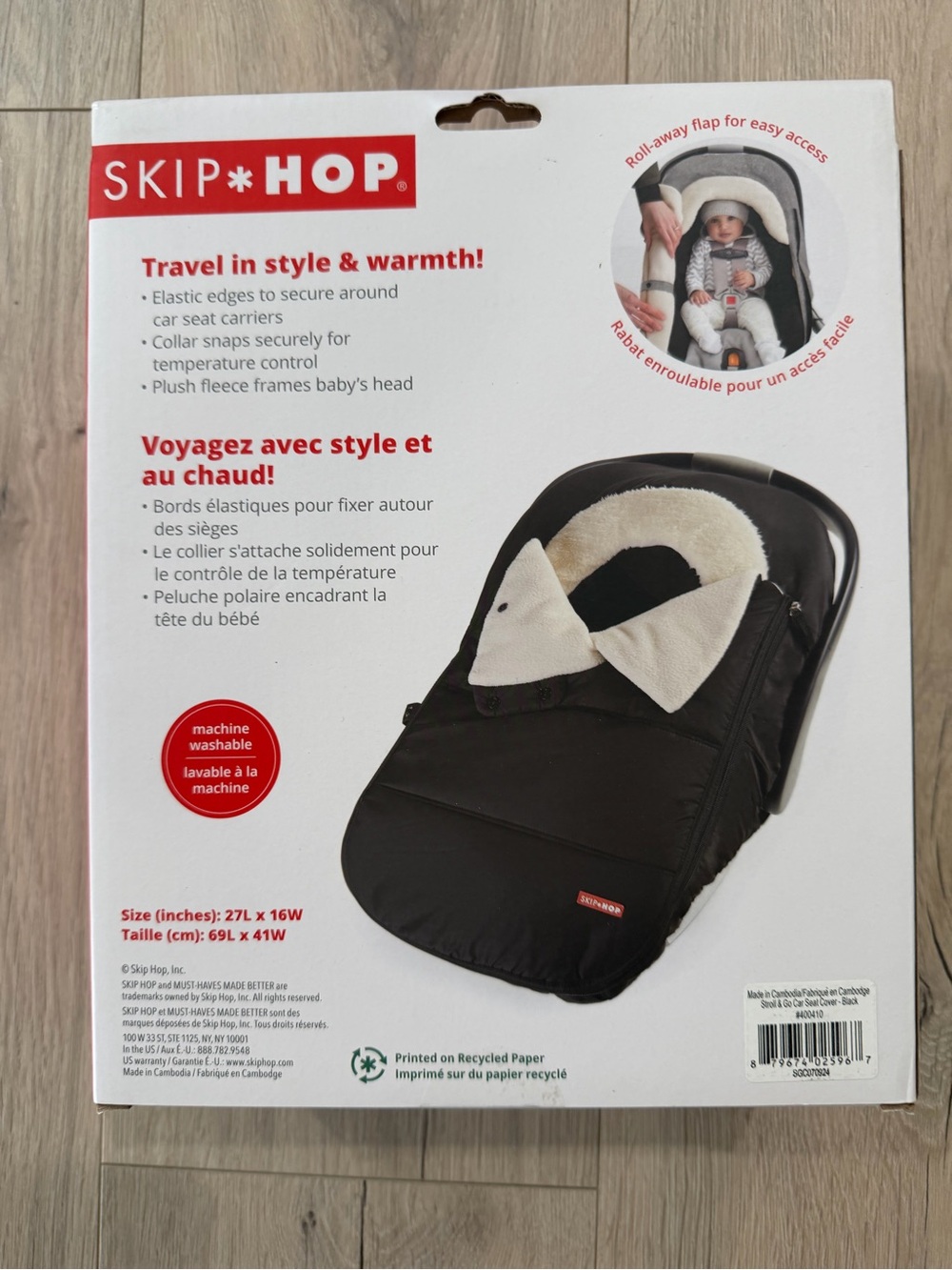 Skip Hop Black & Cream Car Seat Footmuff - Plush Fleece Lining